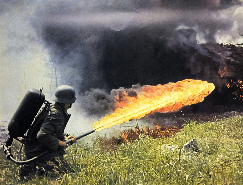 German soldier with flamethrower