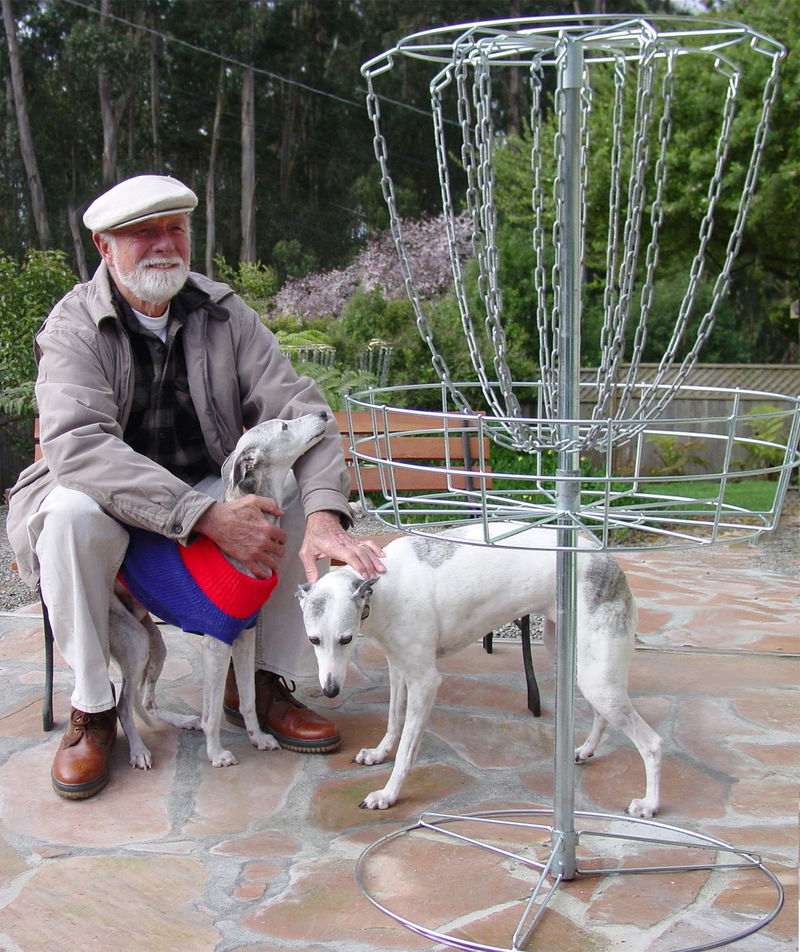 Ed Headrick with his two whippets