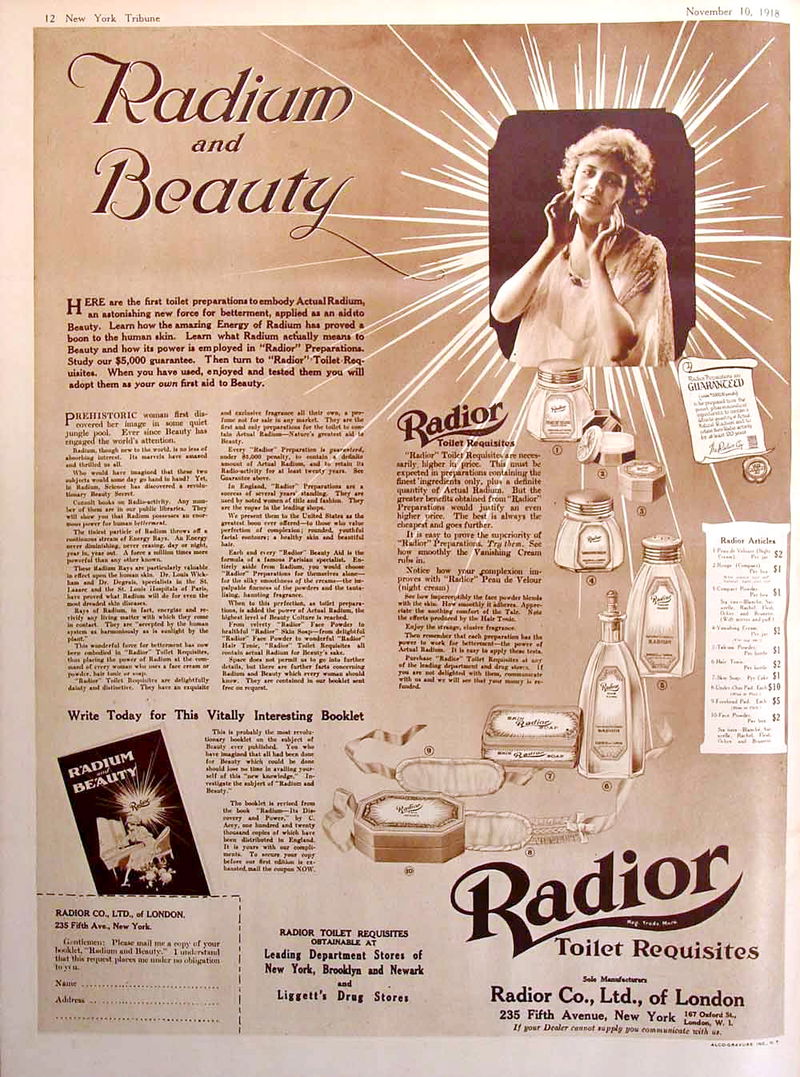 Radior cosmetics containing radium