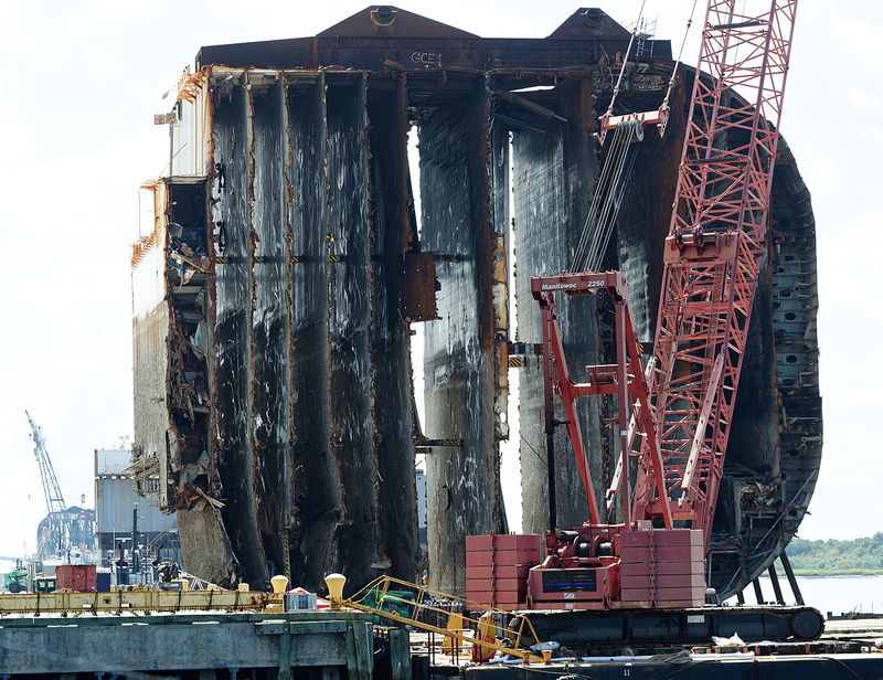 Golden Ray cargo ship section lifted