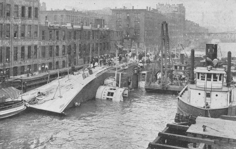 SS Eastland rolled onto the side