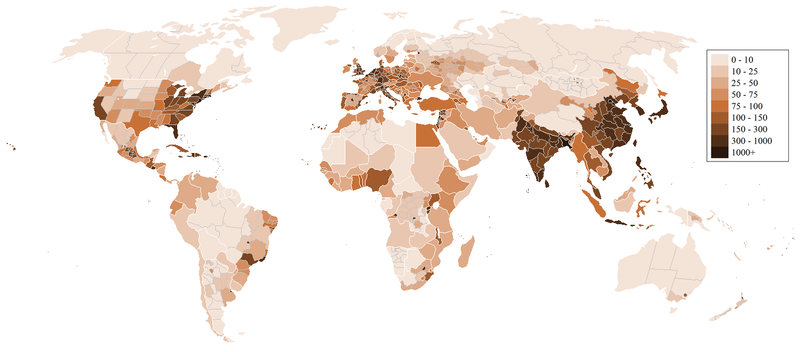 Countries and regions by population density