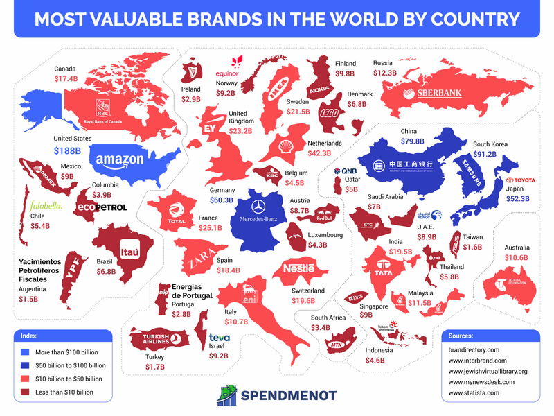 Map of the Most Valuable Brands by Country