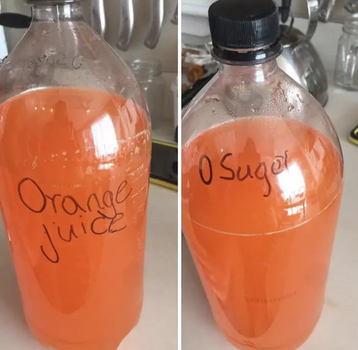 labeling soda and orange juice