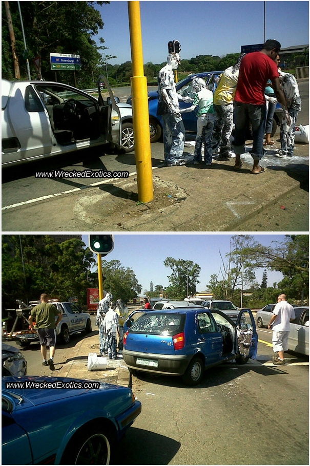 Family covered in white paint after crashing car carrying 25 litres of paint